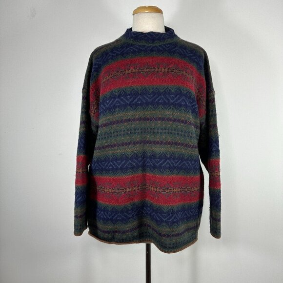 Vintage Mansoon Handknitted in UK Sweater Women's Size Large 100% Wool Nordick - Picture 1 of 12